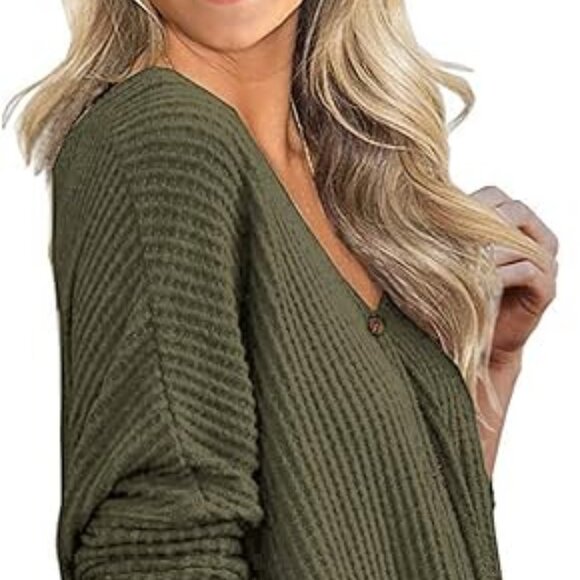 Tops - Waffle Knit Tunic Blouse Tie Knot Henley Moss Size M Like New